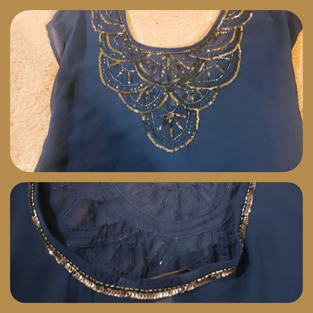 Sheer shirt with rhinestones and beading